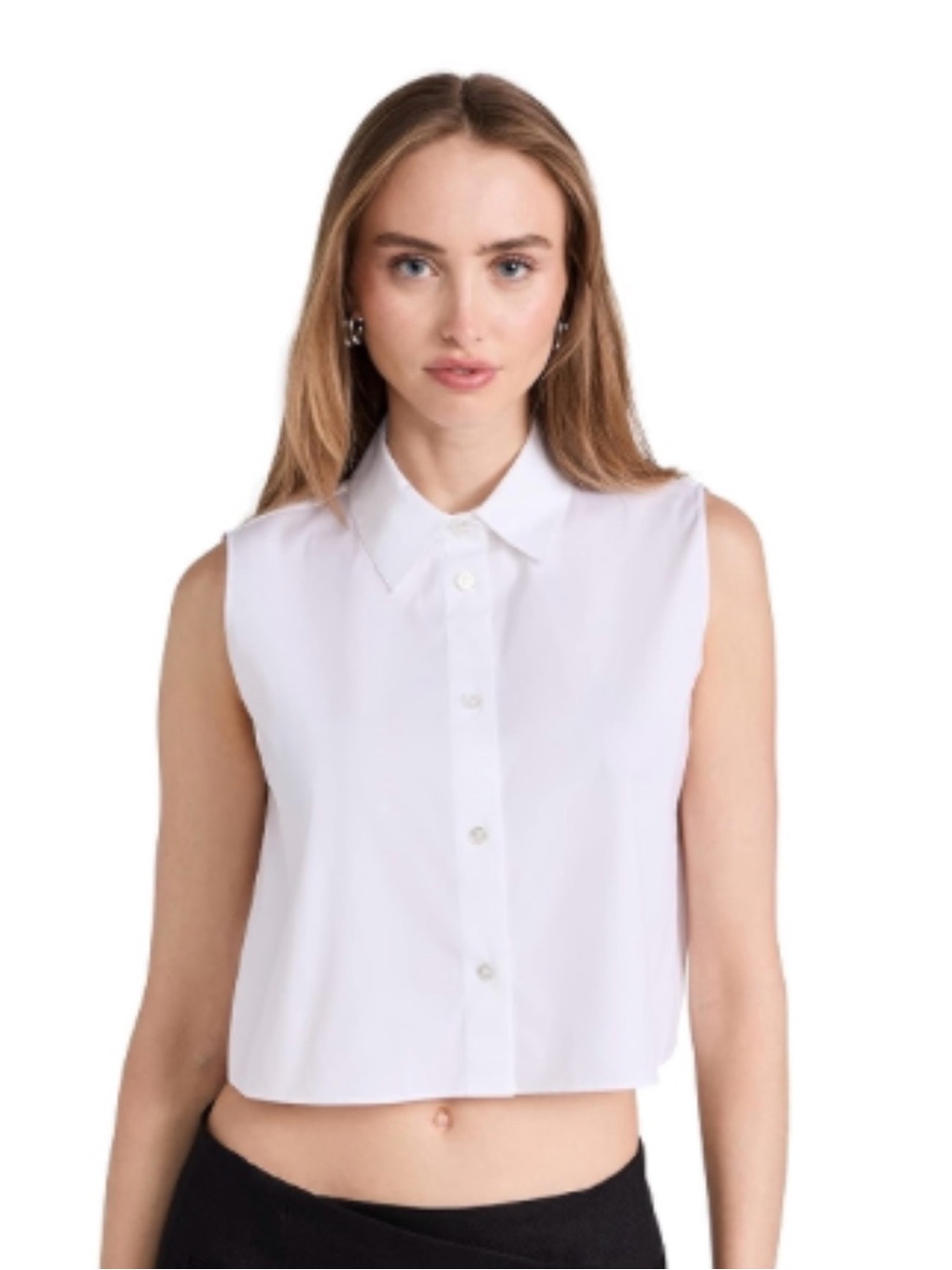 Theory White Cropped Button-Front Blouse